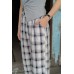 Button Waist Slant Pocket Plaid Wide Leg Pants